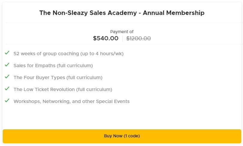 The Non-Sleazy Sales Academy One-Year Deal