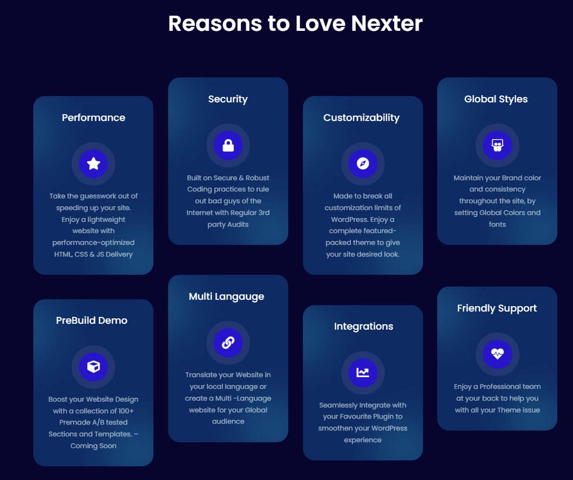 Nexter WP features