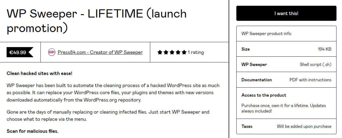 WP Sweeper Lifetime Deal Pricing