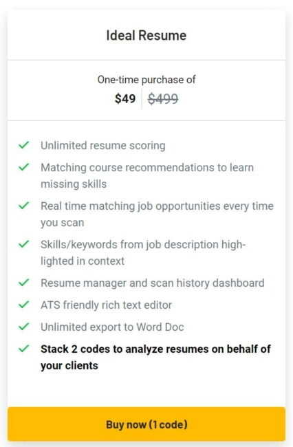 ideal resume lifetime deal image