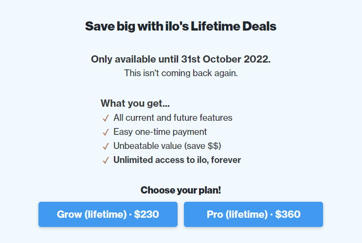 iLo Lifetime deal screenshot