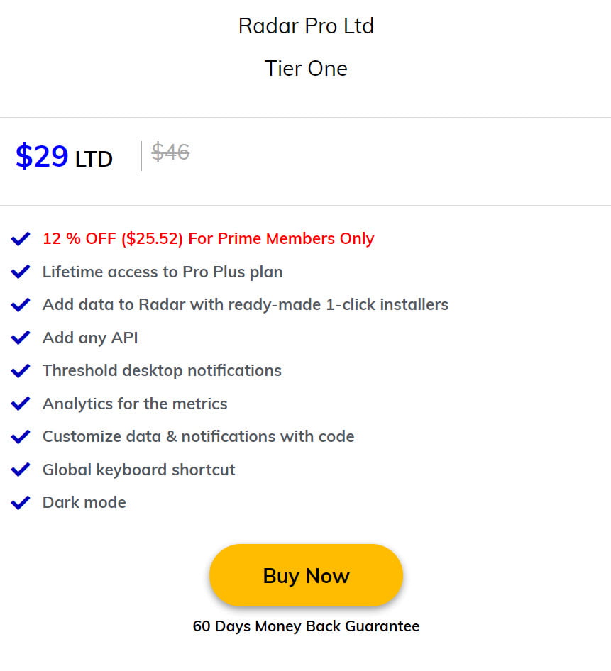 Radar Lifetime Deal Pricing