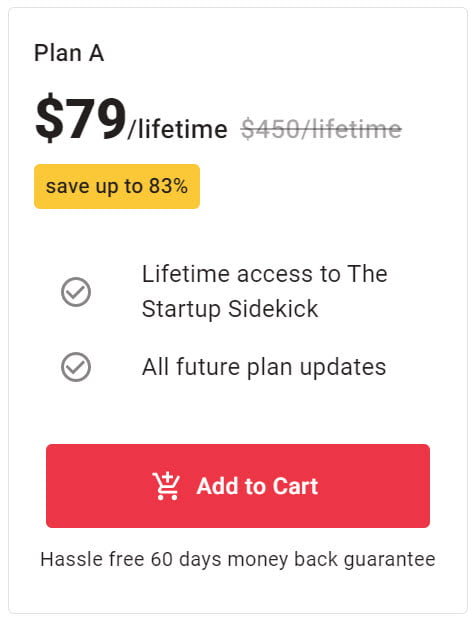 The Startup Sidekick Lifetime Deal Pricing I