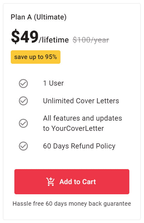 Your Cover Letter Lifetime Deal Pricing