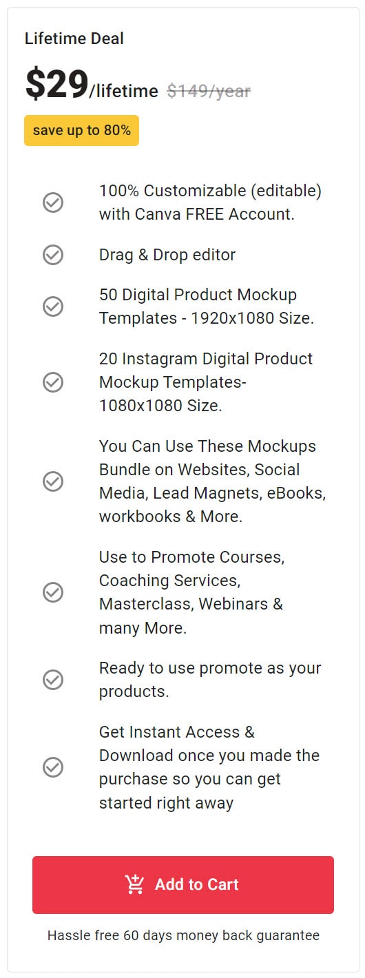 Digital Product Mockup Template Lifetime Deal Pricing