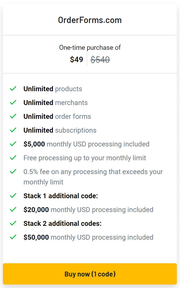 OrderForms Lifetime Deal Pricing