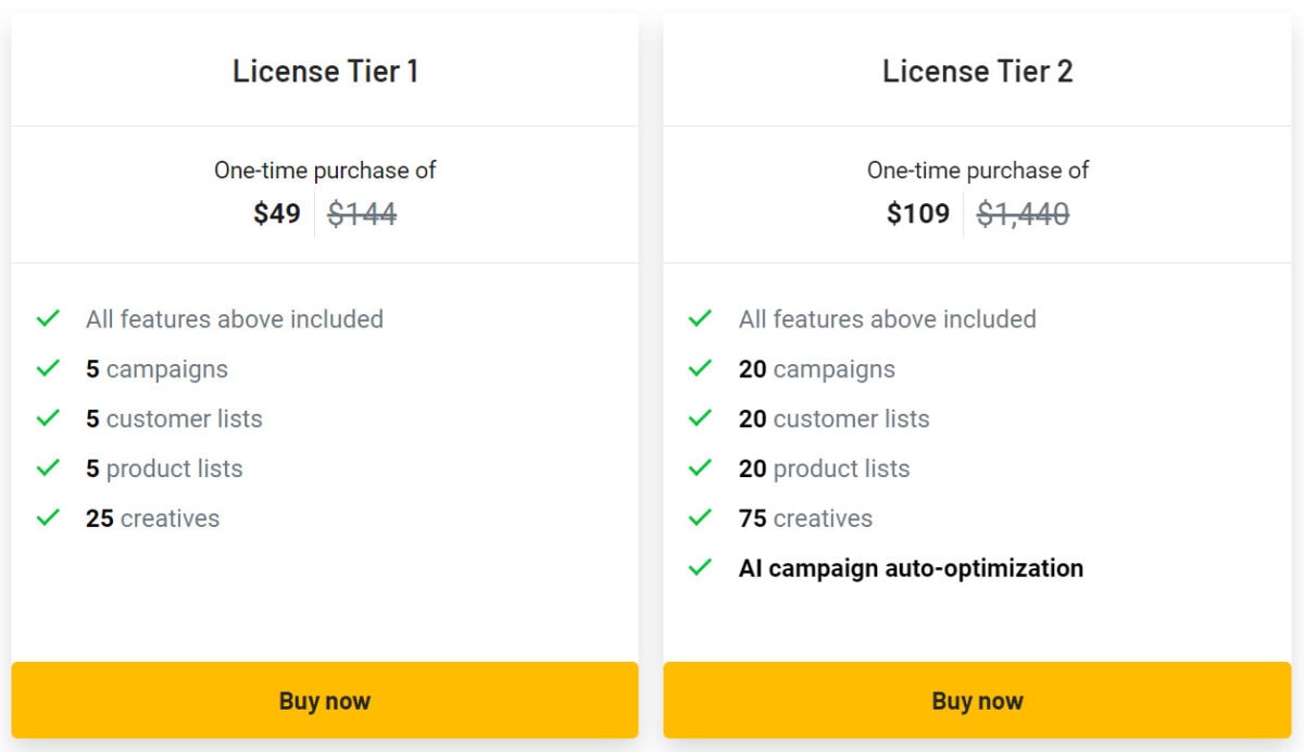 Shown lifetime deal pricing