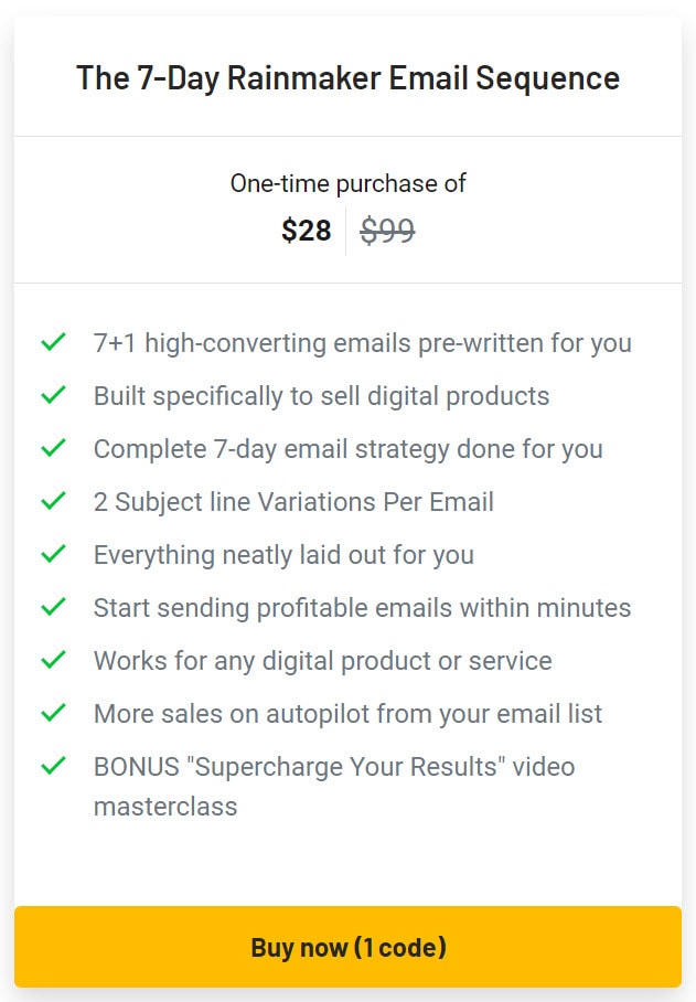 The 7 Day Rainmaker Email Sequence Lifetime Deal Pricing