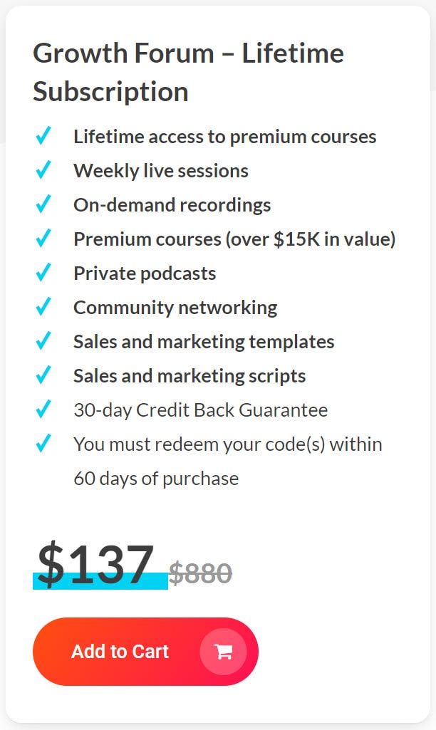 Growth Forum Lifetime Deal Pricing