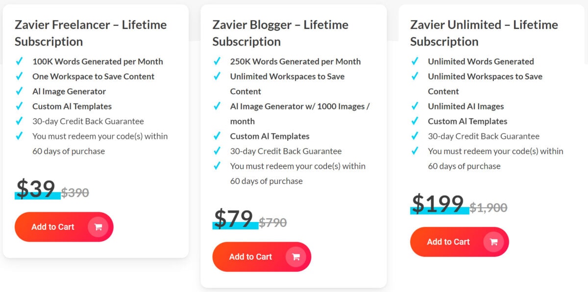 Zavier Lifetime Deal Pricing