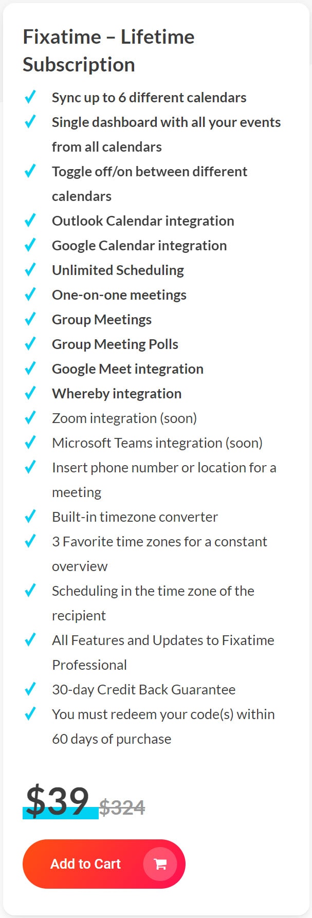 Fixatime lifetime deal pricing i