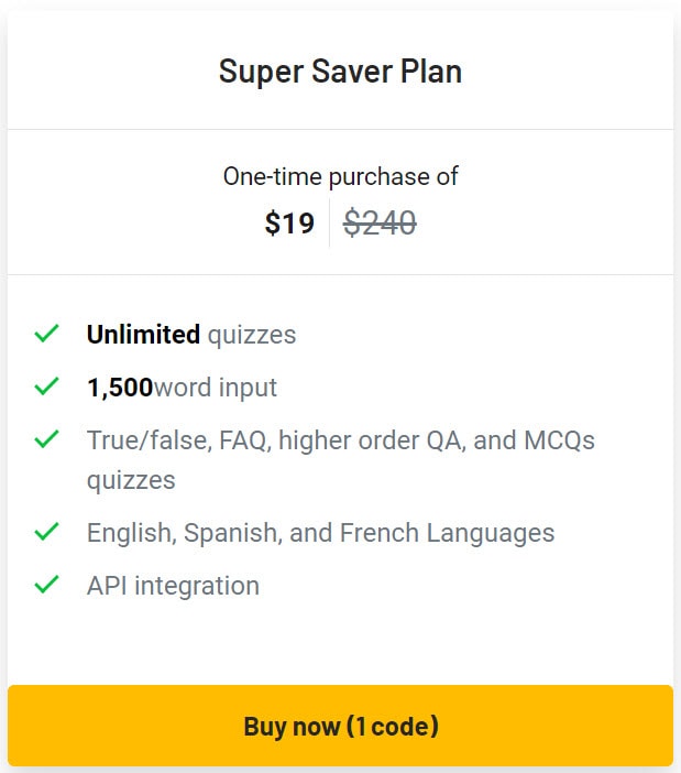 Quizbot Lifetime Deal Pricing