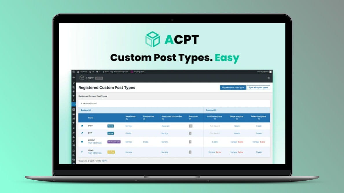 ACPT Lifetime Deal,  With 20% OFF ⏰ Custom Post Types For WordPress