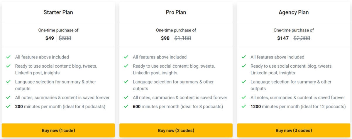 Podnotes Lifetime Deal Pricing