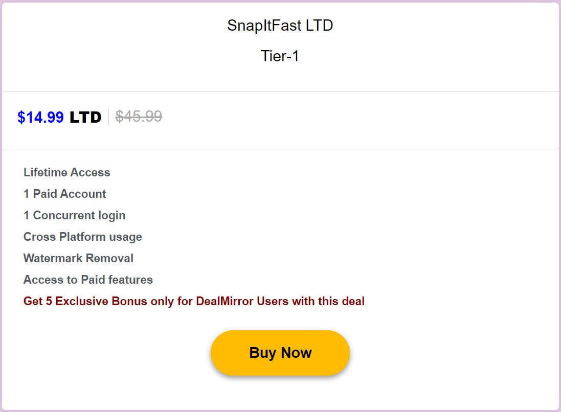 Snapitfast Lifetime Deal Pricing