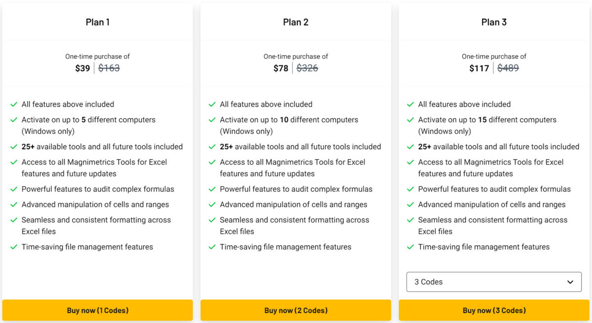 Magnimetrics Tools For Excel Lifetime Deal Pricing