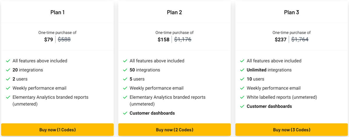 Elementary Analytics Lifetime Deal Pricing