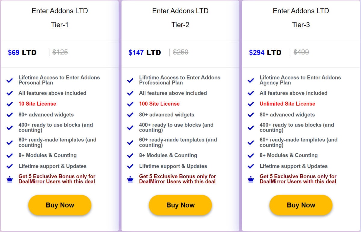Enter Addons Lifetime Deal Pricing Ii