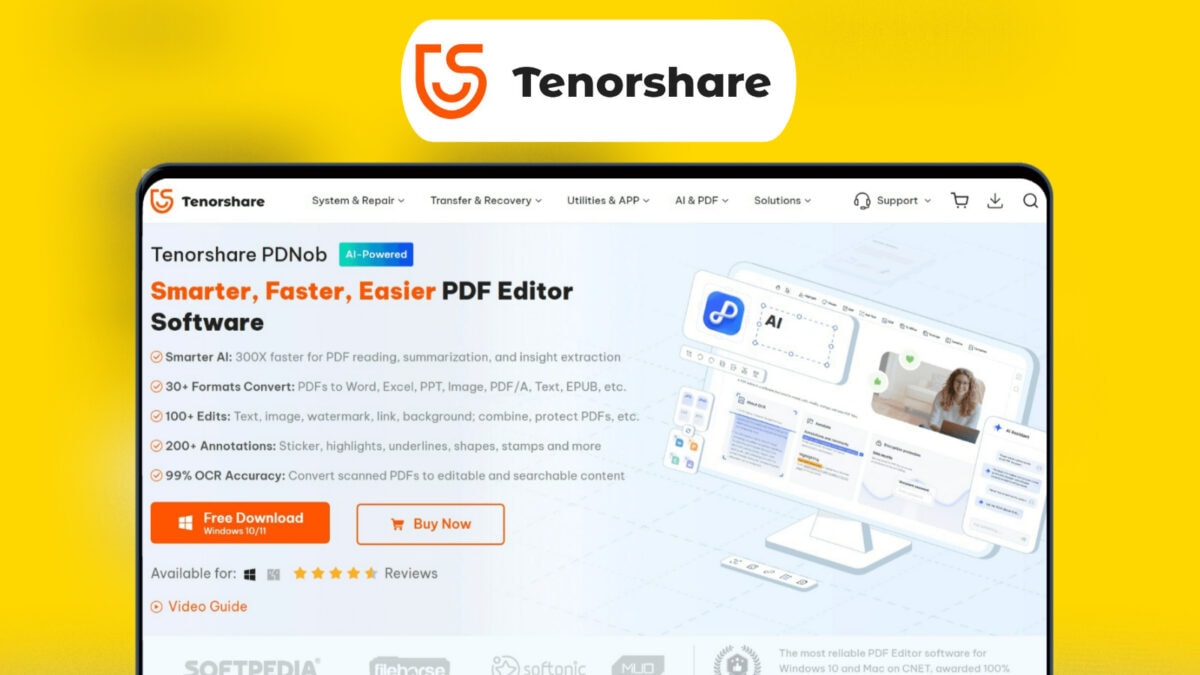 Tenorshare Pdnob Pdf Editor Lifetime Deal Image