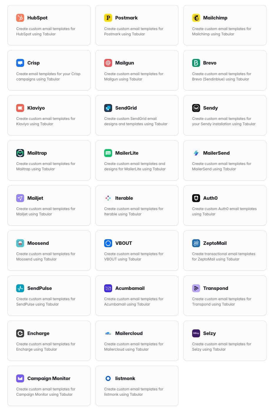 Tabular Email Integrations