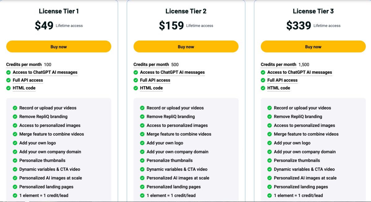 Repliq lifetime deal pricing