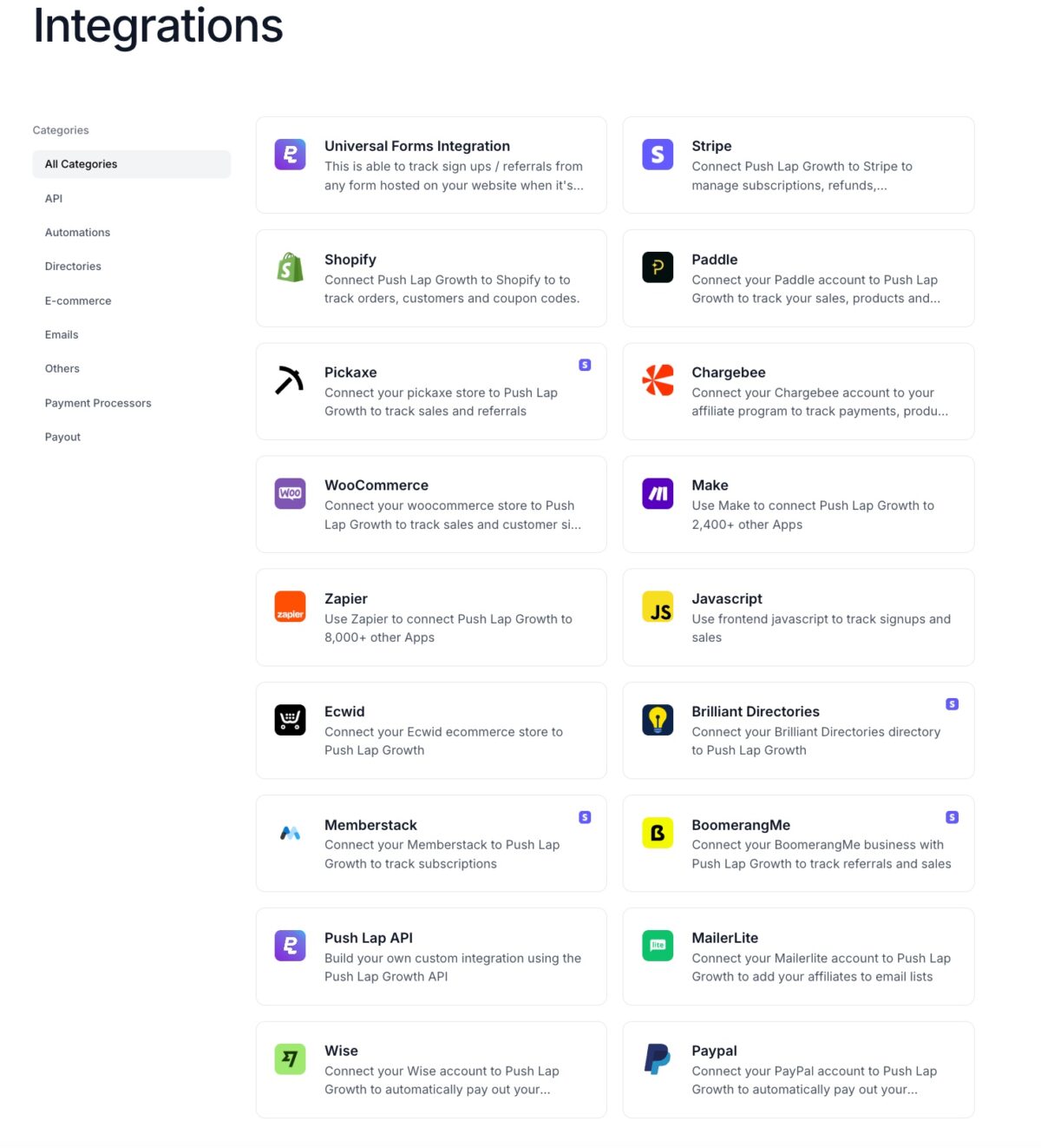 Push lap Growth Integrations